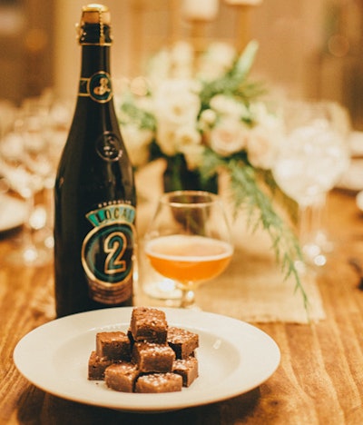 Naturally Delicious Catering pairs bittersweet chocolate squares with Brooklyn Brewery's Brooklyn Local 2, a Belgian dark ale.