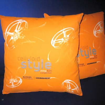 At Esquire magazine's Celluloid Style film competition screening, orange pillows with the event logo were placed throughout Quo.