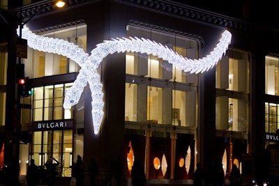 A massive snake necklace wrapped Bulgari's New York store for the brand's holiday display in 2012.