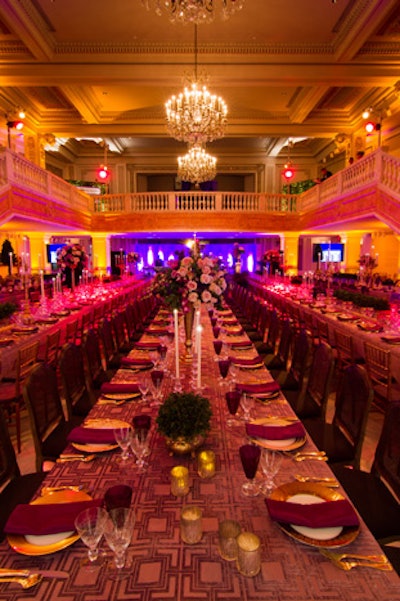 The dinner's 250 guests sat at long tables in the museum's Great Hall.