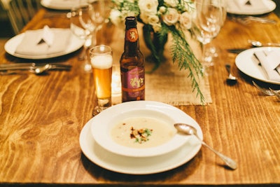 The second course from Naturally Delicious was winter celery root soup with spicy chorizo and crispy shallots, served again with the Bewery Ommegang Rare Vos Amber Ale.