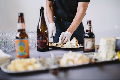 In Chicago, Fig Catering created a beer-and-cheese tasting station at a recent wedding. 'We set up a bar where guests were able to try six small beer pours, each paired with one to two different cheeses,' said Fig owner Molly Schemper. 'The beers included some of the couple's all-time favorites and some regional craft brews to make a well-rounded cheese and beer experience.'