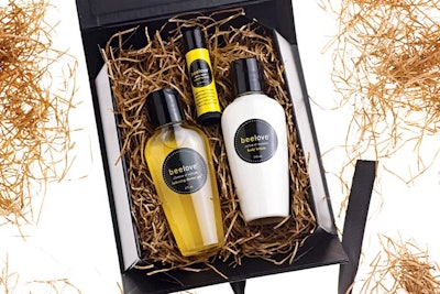 Beelove is an all-natural line of raw honey and honey-infused personal care products. The Travelers Collection, $32.50, contains two-ounce bottles of lotion and shower gel as well as lip, hand, and foot balms.