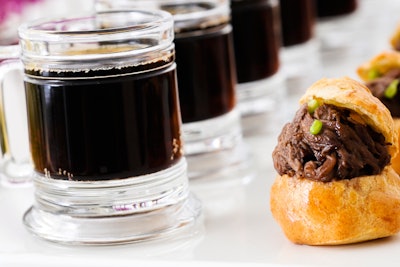 In Chicago, Boutique Bites Catering serves mini braised beef short rib 'Shepherd's Pie' appetizers with tiny mugs of Guinness. 'These are very popular at events, especially among men,' said owner Elaina Vazquez. 'We catered a 'beer and bacon' theme 30th birthday for a guy last year, and these were by far the best seller.'