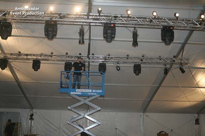 Hanging truss lighting for a corporate event