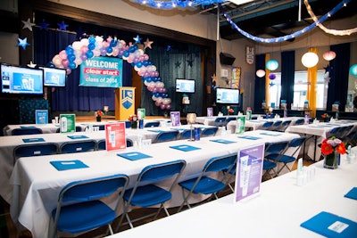 Bloggers and beauty editors sat at long tables facing the stage, where a presentation was held. Press materials were contained in bright blue folders that resembled school supplies.