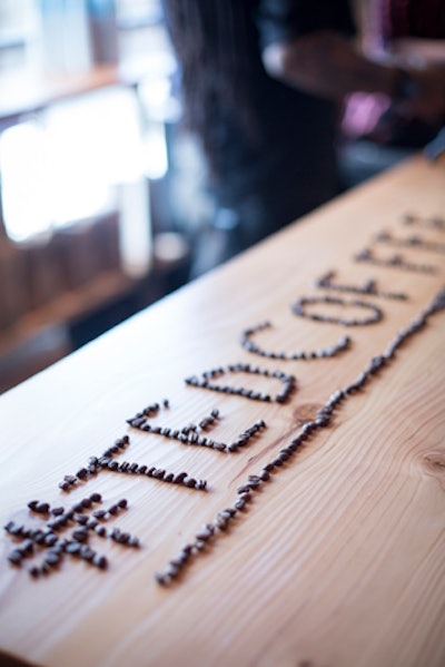 The baristas providing the coffee service at both conferences used a new machine by La Marzocco. Coffee beans spelled out the hashtag #TEDCoffee so that the company could promote its presence at the event and facilitate a conversation around it—one of countless creative social media prompts and integrations.