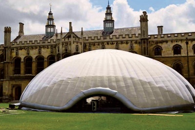 The 24 Metre Trident Inflatable Dome from Brand Interactivation provides almost 4,000 square feet of floor space with no internal support poles or trussing and holds as many as 350 people. The unit is available for rent nationwide for $11,500 for three days, or it can be purchased for $70,000 and customized with colors and logos.