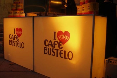 Illuminated Bars branded with company logos for Café Bustelo event