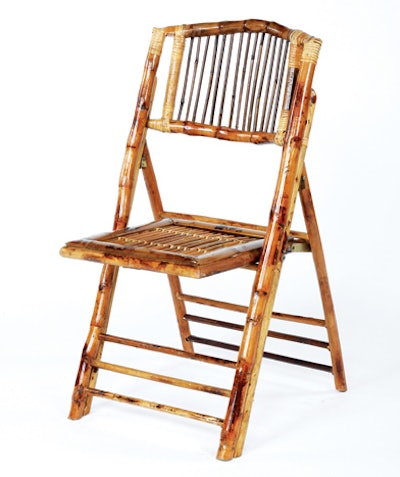Bamboo wood folding chair, $8, available in South Florida from Atlas Party Rental