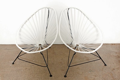 White Acapulco chair, price upon request, available in California from Yeah Rentals
