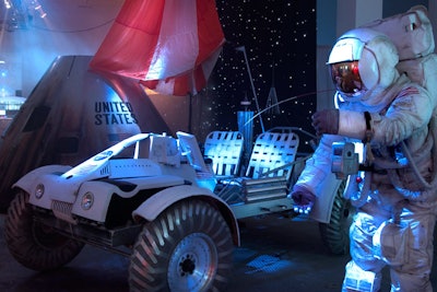 A lunar rover and a life-sized astronaut served as the focal points inside Skylight for the National Geographic Channel's upfront event.