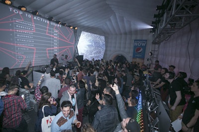At Pepsi's party at South by Southwest, a leaderboard showed which guests were dancing the most based on data transmitted by their Lightwave wristbands.