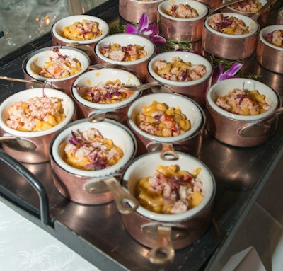 Catering from the venue's staff included lobster mac 'n' cheese served in mini copper pots.