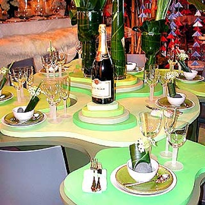 A retro, multilayered green tabletop from Terence Conran was a clean, eye-catching surprise at the Design Industries Foundation Fighting AIDS (Diffa) Dining by Design benefit.