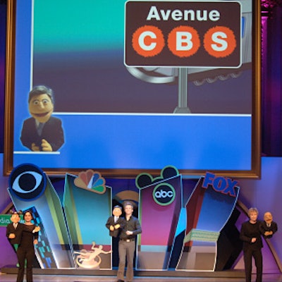 CBS took a whimsical approach at its upfront presentation, with the cast of Avenue Q poking fun at competing networks.