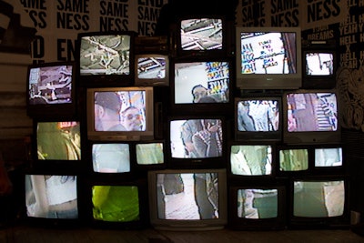 For a retro vibe, one corner of the Fader Fort held an installation of old TV sets displaying a live feed from cameras placed beside it.