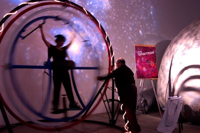 Produced by Empire Entertainment, the National Geographic Channel's 2006 upfront also had an orbitron similar to the ones used in the Russian space program, which spun guests around to produce the same dizzying zero-gravity effect. (The activity was noticeably less crowded as the night wore on and more cocktails were consumed).