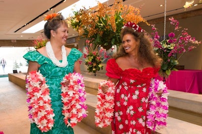 At the entrance, representatives from the Hawaiian Islands doled out leis for guests.
