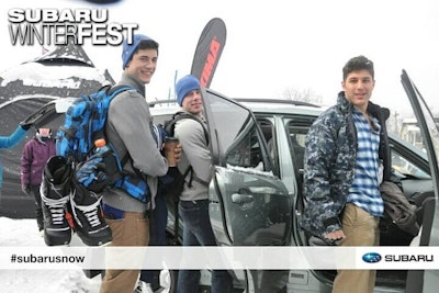 As skiers checked out Subaru vehicles and participated in other activities at the brand's WinterFest events, photographers from Tagkast snapped their photos and allowed them to tag the images to instantly share on social networks. Subaru promotions and sponsorship manager Tim Tagye said the photo opp has helped draw people to the WinterFest events.