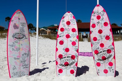 Victoria’s Secret Pink's Spring Break Beach Party took place in Destin, Florida, in March, decorating the sandy locale with customized surfboards and offering a juice bar, giveaways, dance challenges, and music from DJ Irie.