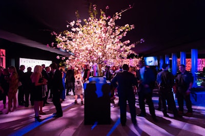Large cherry blossom branches added a seasonal touch to the space.