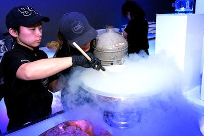 Snacks from the Food Dudes included freshly made chocolate chip cookie ice cream sandwiches. The treats were hand-churned using dry ice.