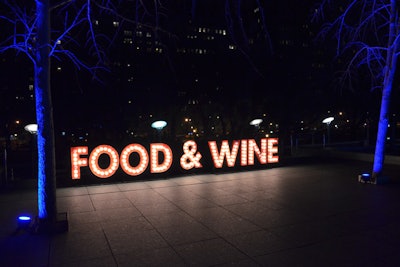 Marquee-style signage decorated a courtyard that opened to guests later in the evening.