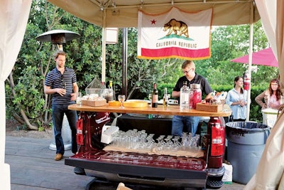 An artist converted a truck bed into a bar.