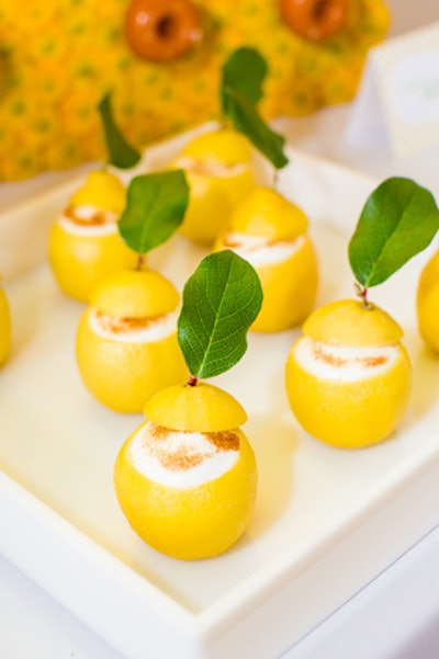 Truffleberry Market, a Chicago catering company, has plenty of pastel-hued dishes on its menu. For a recent baby shower, the firm used hollowed-out lemons to hold its Meyer lemon meringue panna cotta. A fresh green leaf on top of the dish added a springy, verdant feel.