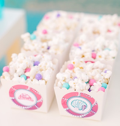 Dessert offerings at the DVD party included colorful popcorn snacks in individual-serving containers.