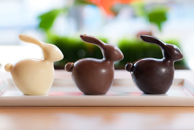 Suited for gifts, Vanille Patisserie in Chicago has chocolate bunnies filled with colorful jelly beans.