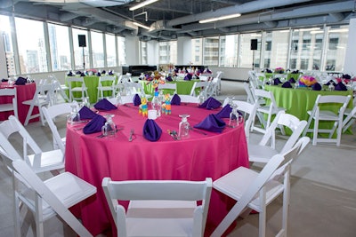 Since the event was held in a raw office space, planner Audrey Lakin used the bright decor to add warmth.