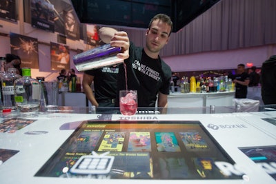 The biggest visual of the after-party was the bar, a piece that measured 30 feet in diameter and was embedded with more than 100 devices streaming content.