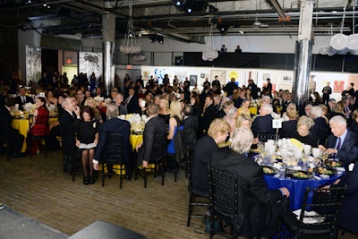 Approximately 400 guests attended the seated dinner for the Whitney's American Art Award this year. A wall on one side of the space held the items created for the following night's Art Party, allowing gala guests to preview the pieces.