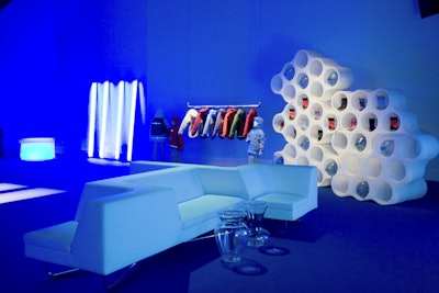 Diva sofas and Cloud displays create an edgy product showcase.