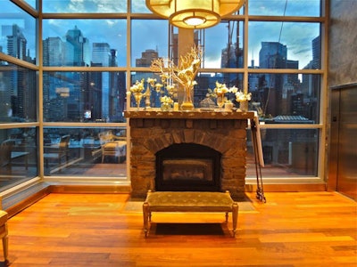 Fireplace with skyline background