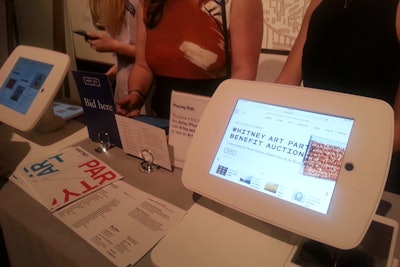 Online platform Artsy hosted the silent auction for the Whitney's Art Party; guests could make bids at one of several kiosks set up around Highline Stages or via an iPhone app.