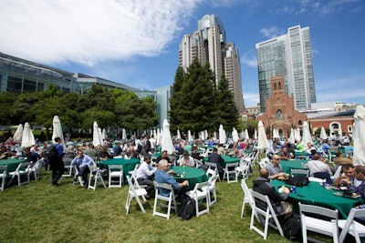 During lunch, the Yerba Buena Gardens adjacent to the Moscone Center provided seating for 1,500 and entertainment from a live band. Organizers said the space was intended to allow attendees to 'immerse themselves in the vibe of San Francisco.'