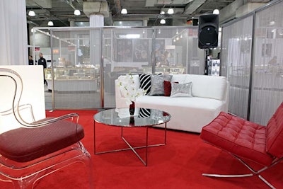 Combine red, black, and white for a luxurious show lounge.