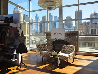 Fireplace branded lounge area at TJ Maxx event