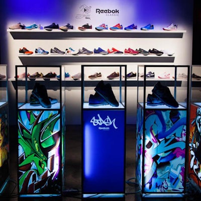 At Reebok Classics’ 30th Anniversary event, the brand debuted their latest shoe line in custom branded Lit Display Vitrines.