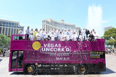Bon Appétit's Vegas Uncork'd food festival kicked off in dramatic fashion with Daniel Boulud sabering a bottle of Mionetto Prosecco at the Venetian surrounded by other big-name chefs.