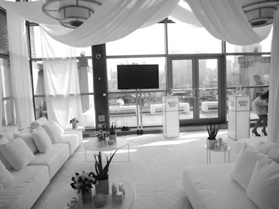 All white lounge and draping at Burt's Bees event