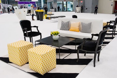 Combining black and white with pops of color will make any booth stand out on the show floor.