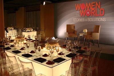 Cube Tables with La Marie chairs keep the focus onstage at the Women in the World event.