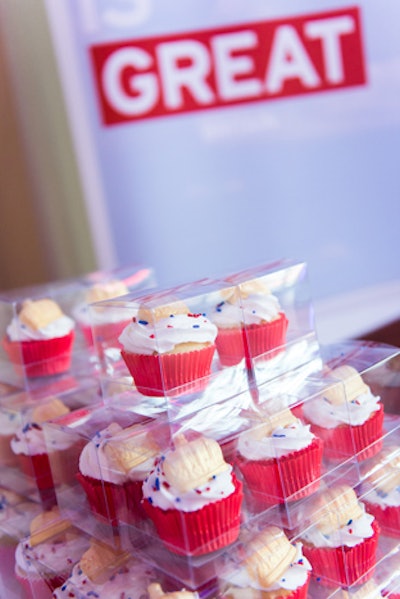 Cakes by Irma provided British-theme cupcakes topped with edible crowns and flags.