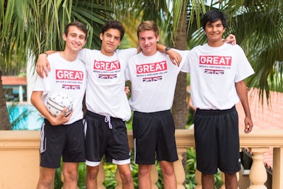 The event promoted stronger business ties with Great Britain as well as tourism. Soccer-playing teens wore T-shirts with the event's 'Great' tagline.