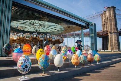 The Fabergé Big Egg Hunt kicked off under the Brooklyn Bridge at Jane’s Carousel in Brooklyn Bridge Park. The initiative included more than 260 large egg sculptures, each designed by globally renowned artists, designers, architects, and brands.