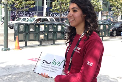 More than 650 event ambassadors filled the blocks around the Moscone Center to assist attendees and to maintain the Cisco Live connection between the events in three separate buildings of the center.